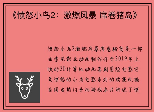 《愤怒小鸟2：激燃风暴 席卷猪岛》